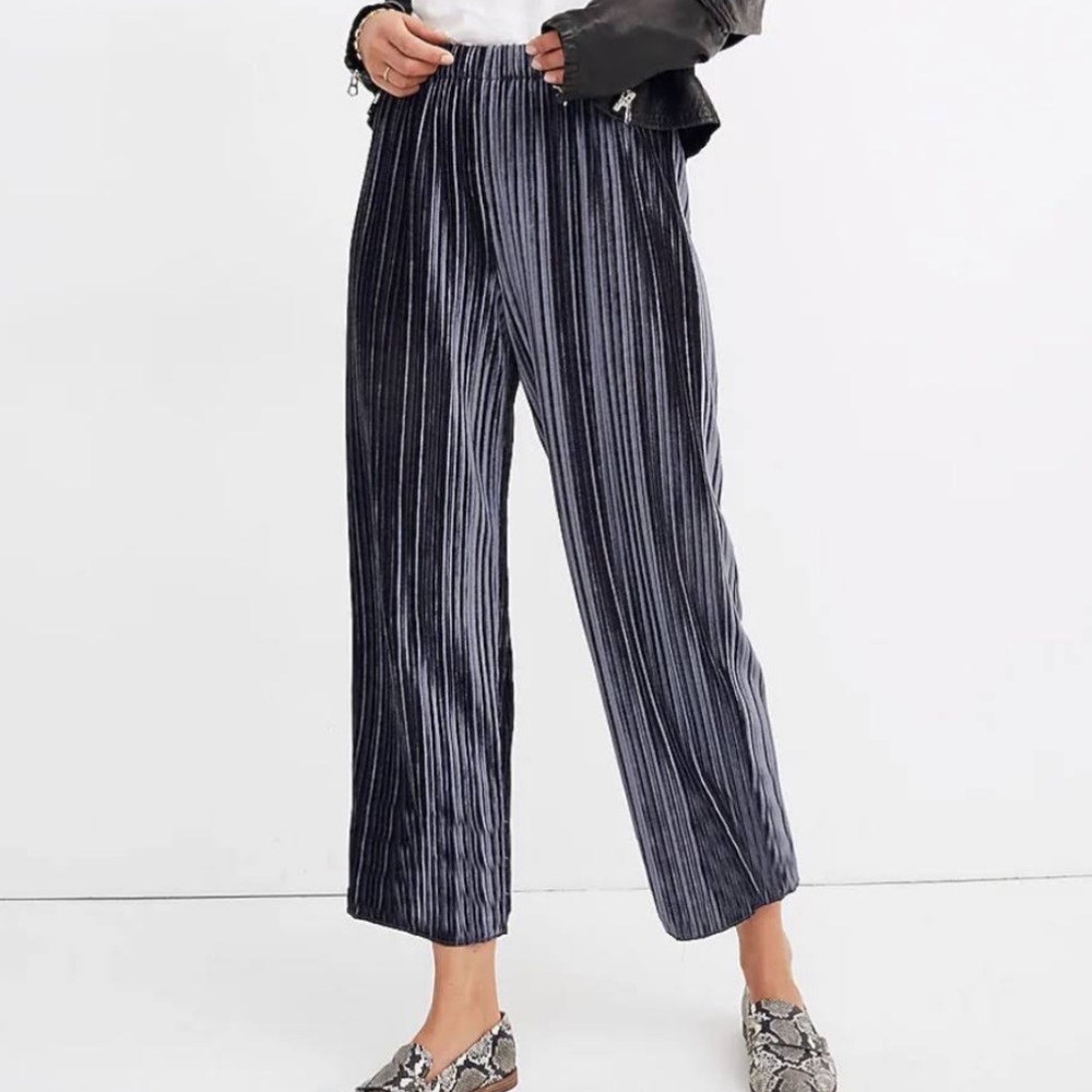Madewell TeXTURE & THREAD black/grey velvet plisse cropped trouser, sz XL. New!